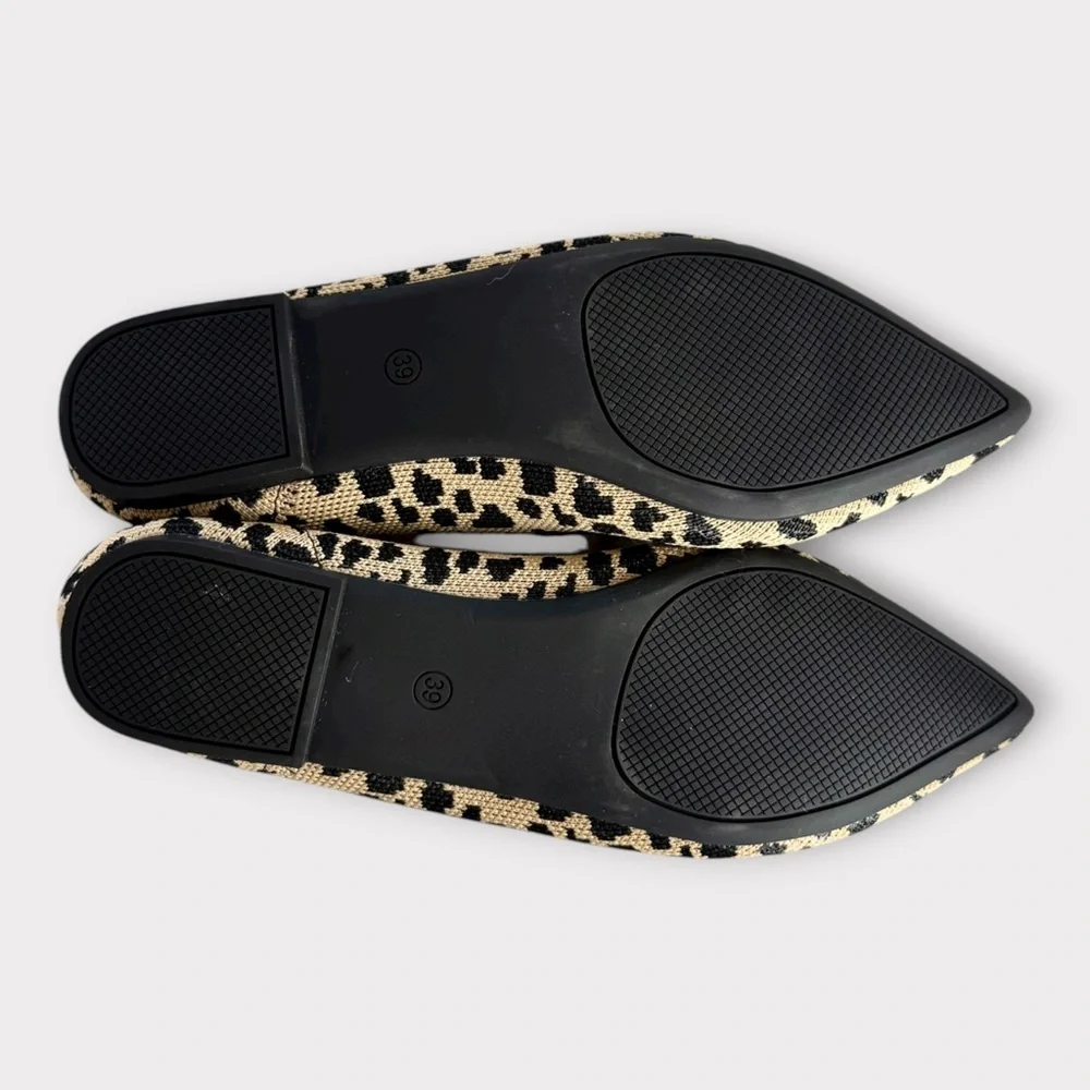 New! Breathable Mesh Knit Ballet Flat Bow Pointed Toe Slip On Leopard Shoes